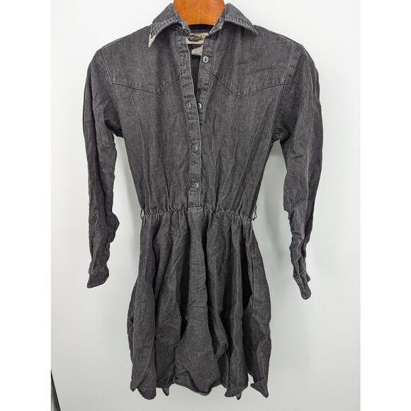VTG WC Western Collection Denim Dress Petite Dark Gray USA Made Fit & Flare - Picture 2 of 6